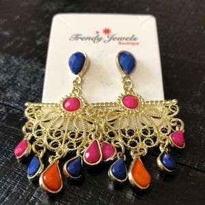 NEW!  Gold Tone  Bright Colors Chandelier Earrings